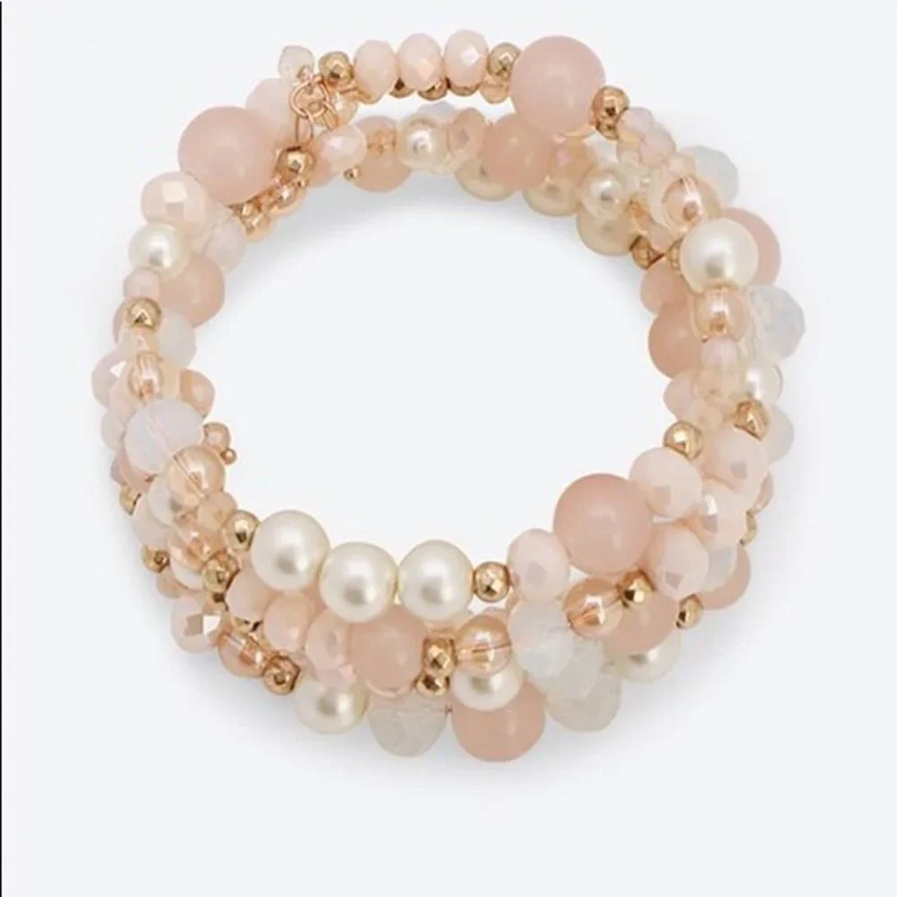 Kelly & Katie Beaded Coil Bracelet Pink Gold